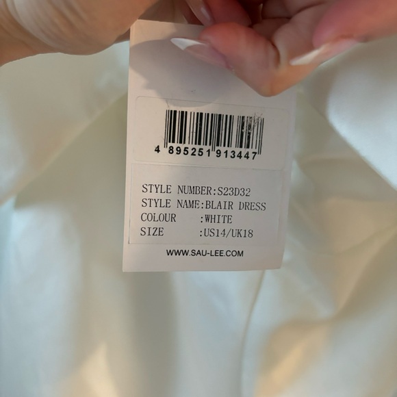 NWT Sau Lee Blair Plunge Neck Off The Shoulder White Mini Dress Size 14 Bridal - Picture 7 of 7